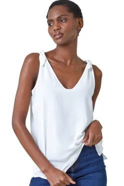 Roman Ivory Tie Detail Strap Chiffon Cami Top