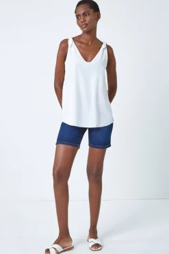 Roman Ivory Tie Detail Strap Chiffon Cami Top