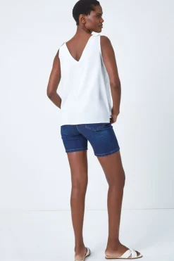 Roman Ivory Tie Detail Strap Chiffon Cami Top