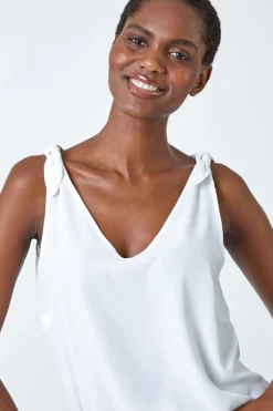 Roman Ivory Tie Detail Strap Chiffon Cami Top