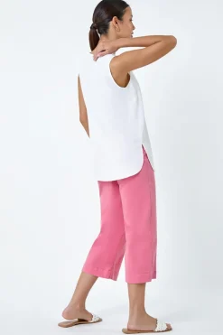 Roman Ivory V Neck Sleeveless Pleat Chiffon Vest Top