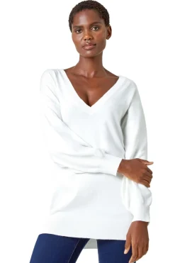 Roman Ivory V-Neck Stretch Jumper
