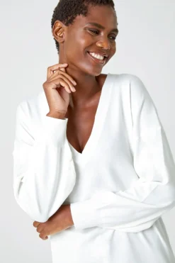 Roman Ivory V-Neck Stretch Jumper