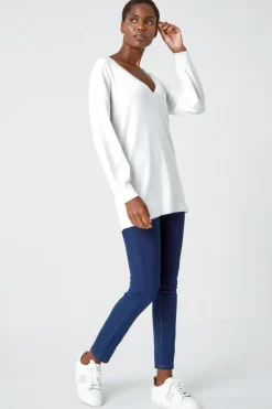 Roman Ivory V-Neck Stretch Jumper