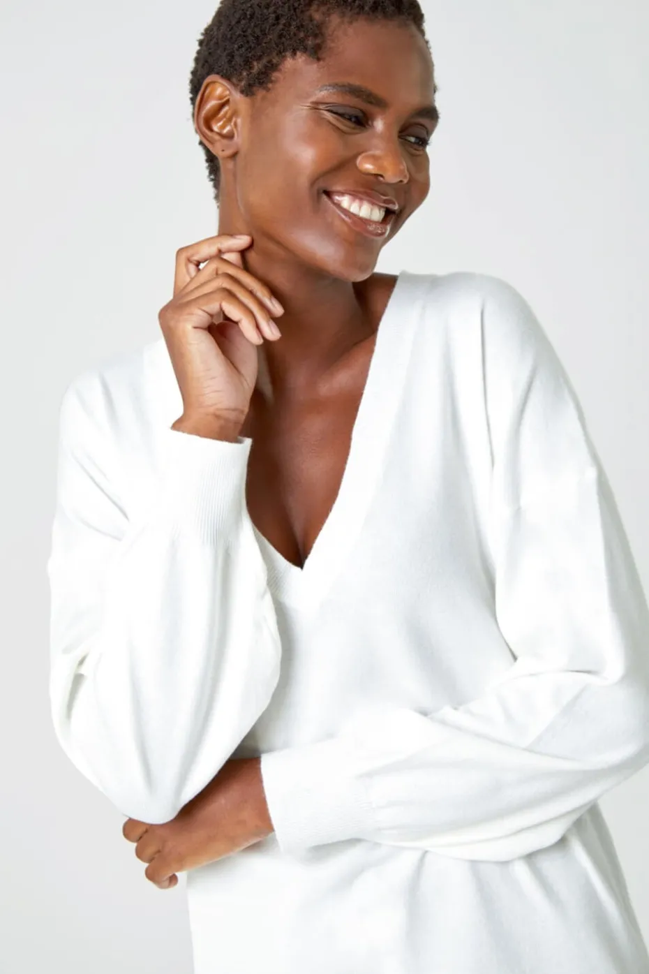 Roman Ivory V-Neck Stretch Jumper