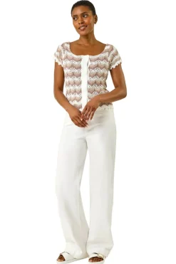 Roman Ivory Wave Crochet Buttoned Top