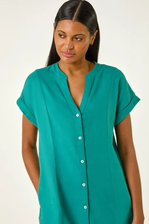 Roman Jade Green Linen Mix Shift Dress