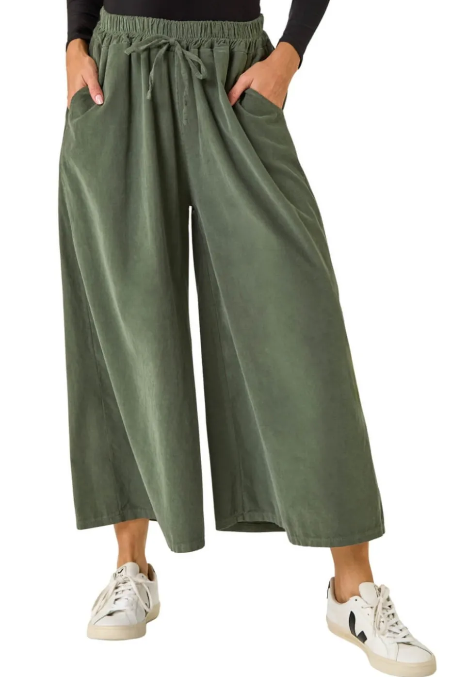 Roman Khaki Baby Cord Wide Leg Culotte