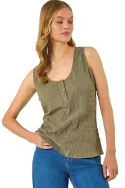 Roman Khaki Buttoned Stretch Vest Top