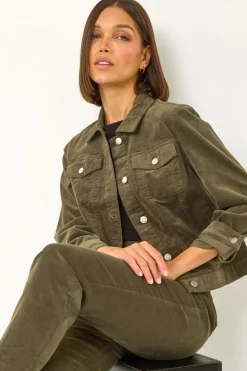 Roman Khaki Corduroy Pocket Detail Stretch Jacket