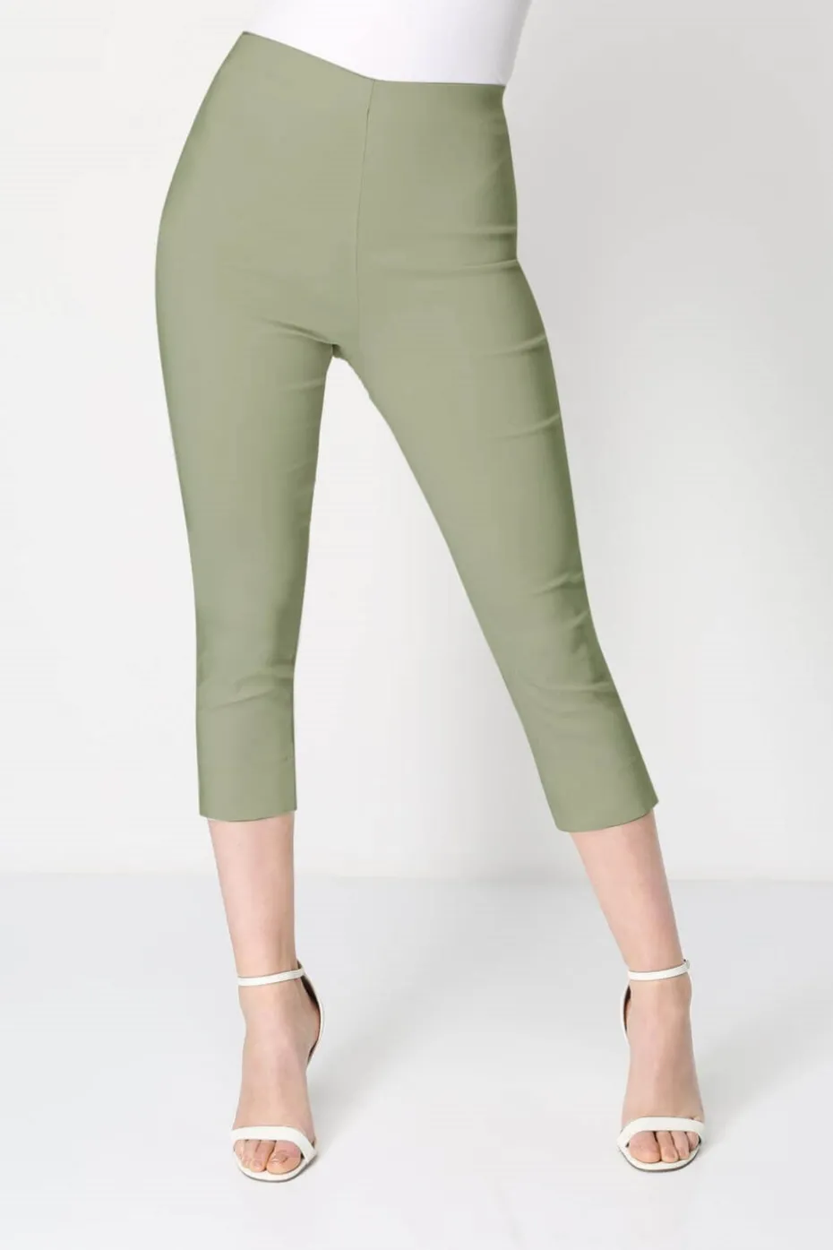 Roman Khaki Cropped Stretch Trouser Capri Summer Leggings 3/4 Pedal Pushers