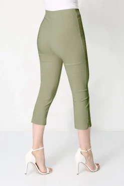 Roman Khaki Cropped Stretch Trouser Capri Summer Leggings 3/4 Pedal Pushers