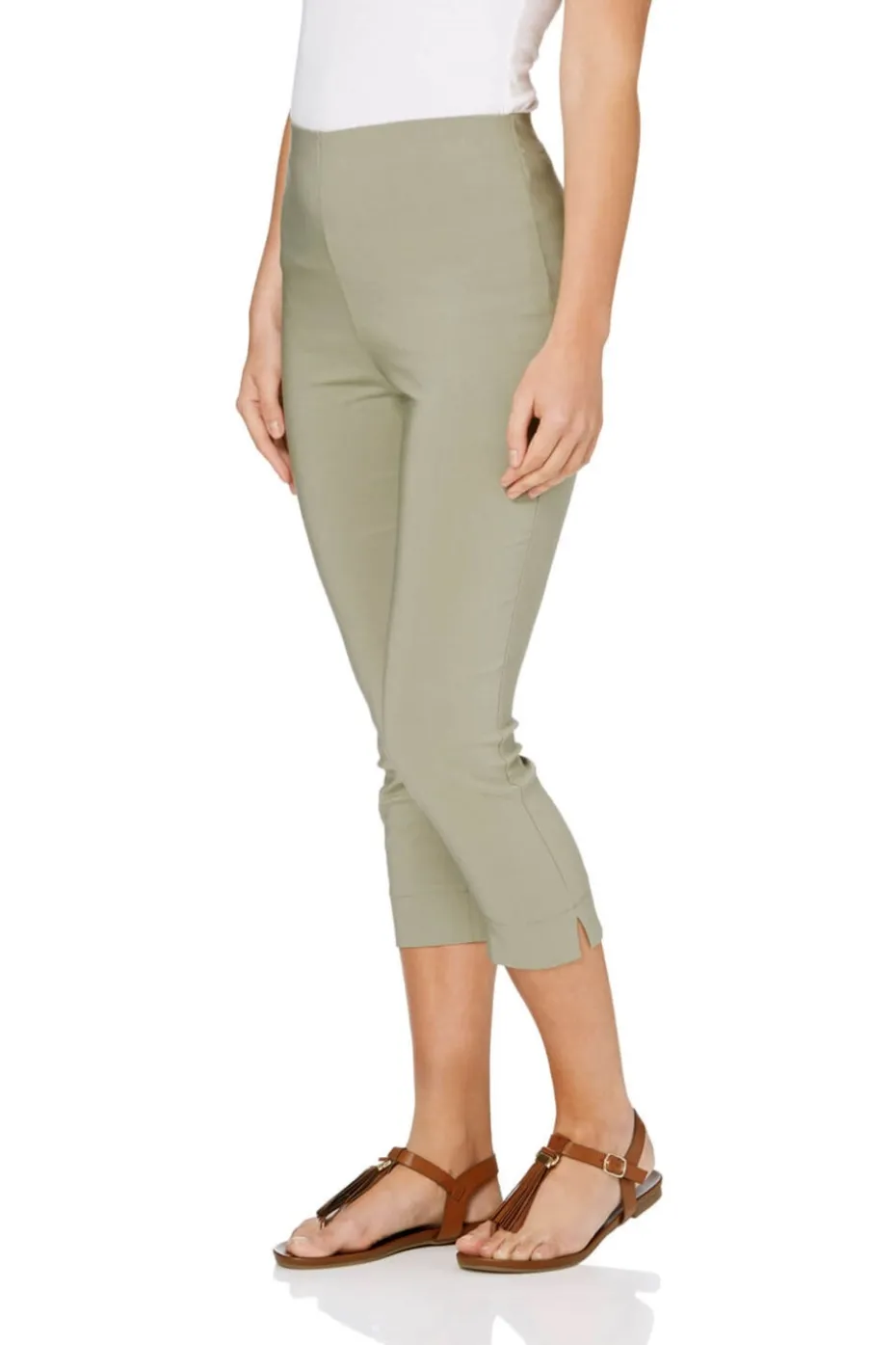 Roman Khaki Cropped Stretch Trouser Capri Summer Leggings 3/4 Pedal Pushers