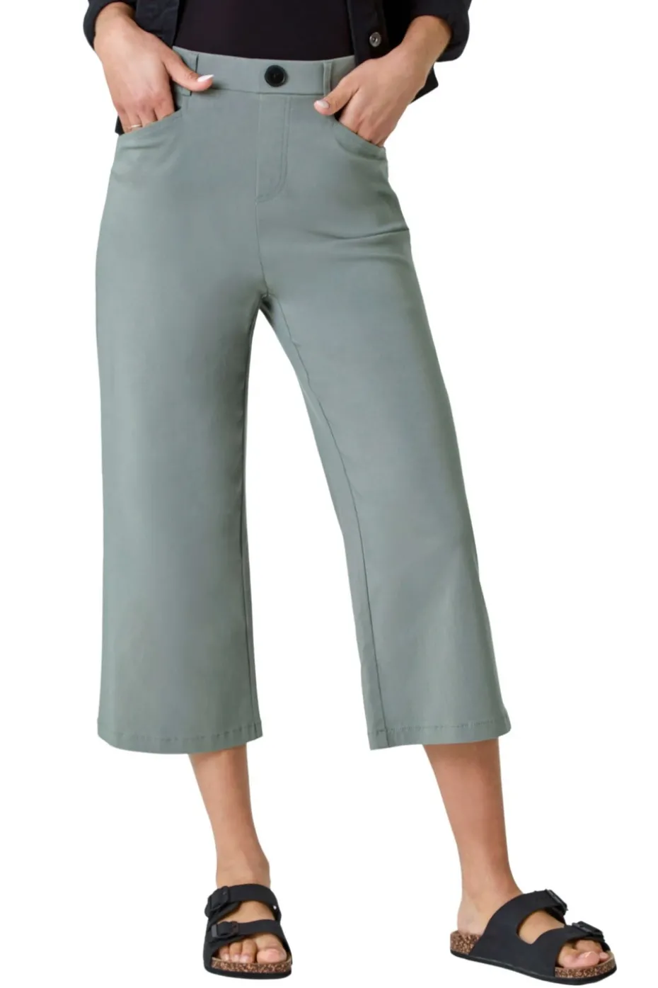 Roman Khaki Cropped Stretch Culotte