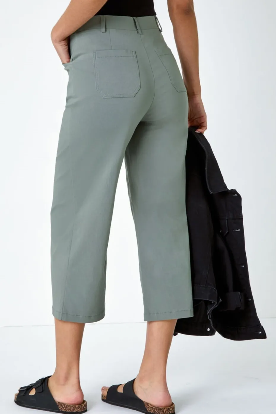 Roman Khaki Cropped Stretch Culotte