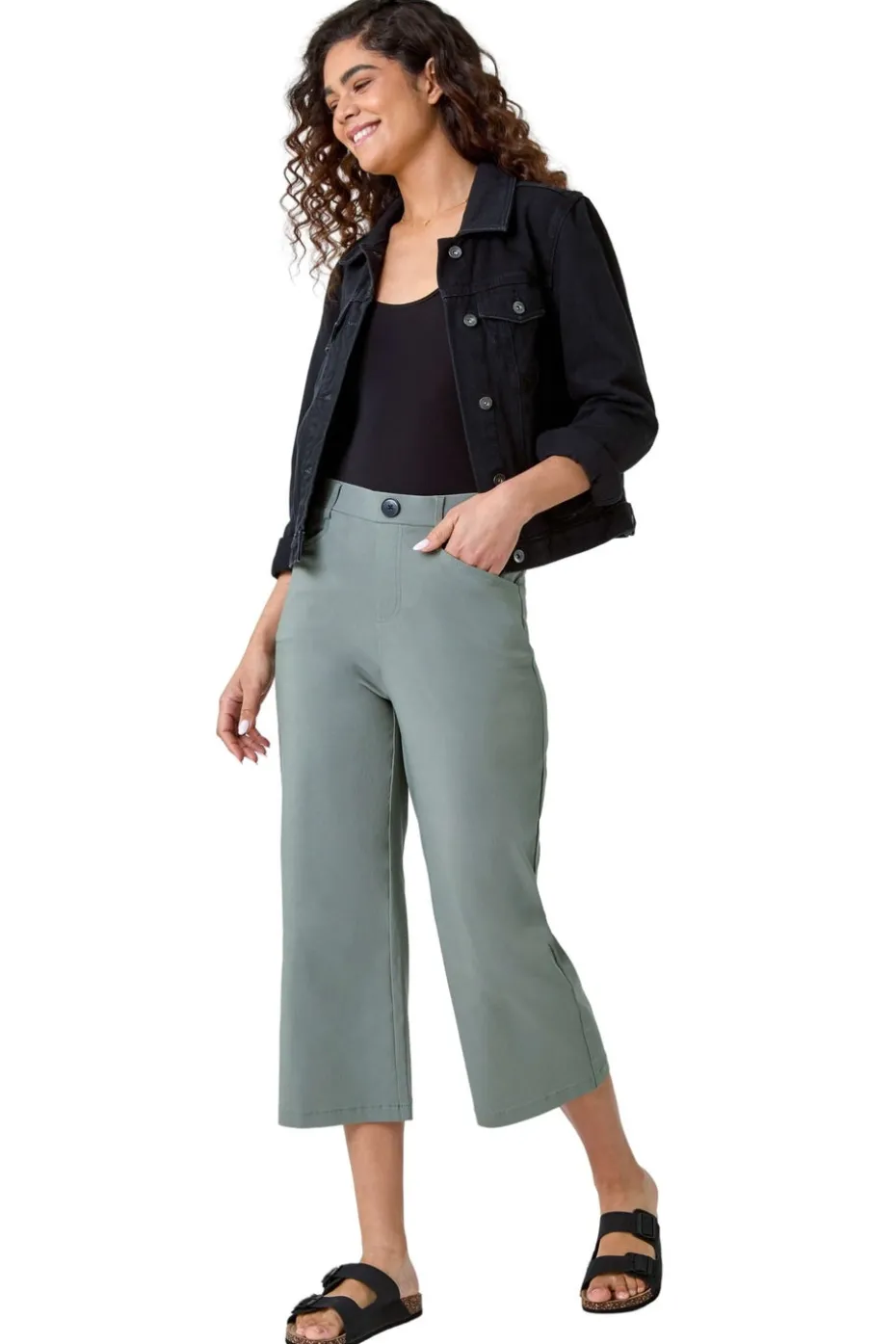 Roman Khaki Cropped Stretch Culotte