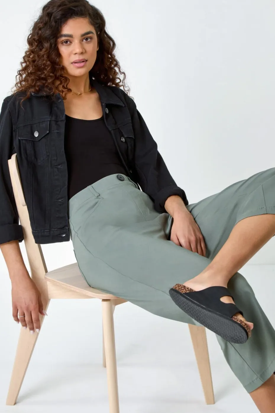 Roman Khaki Cropped Stretch Culotte