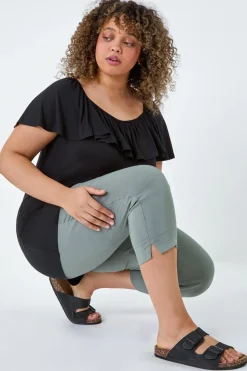 Roman Khaki Curve Cropped Stretch Trouser