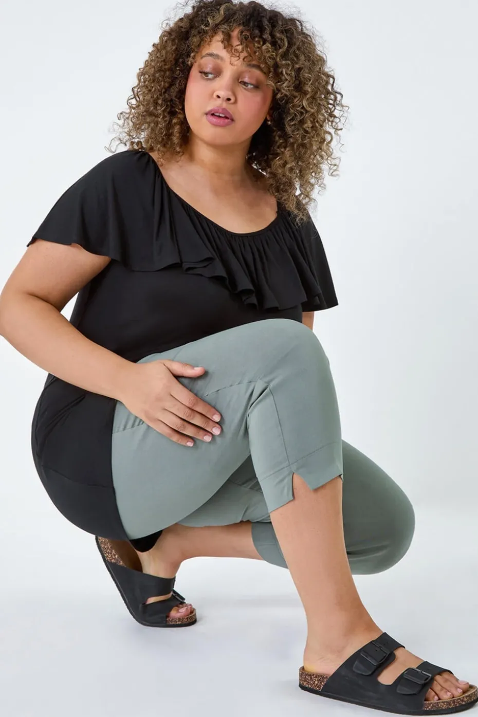 Roman Khaki Curve Cropped Stretch Trouser