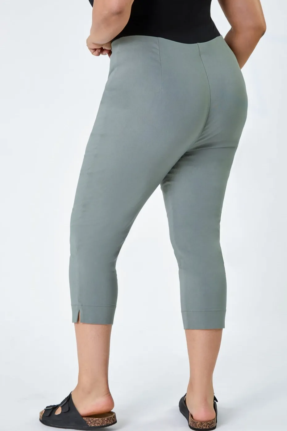 Roman Khaki Curve Cropped Stretch Trouser
