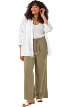 Roman Khaki Curve Linen Mix Trousers