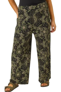 Roman Khaki Curve Paisley Print Wide Leg Trouser