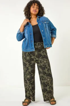 Roman Khaki Curve Paisley Print Wide Leg Trouser