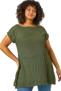 Roman Khaki Curve Textured Short Sleeve T-Shirt