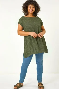 Roman Khaki Curve Textured Short Sleeve T-Shirt