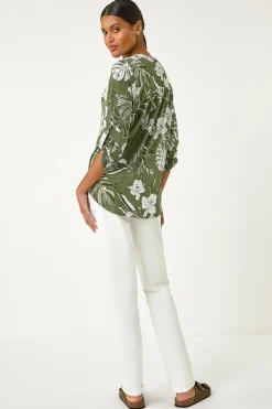 Roman Khaki Floral Textured Print Shirt