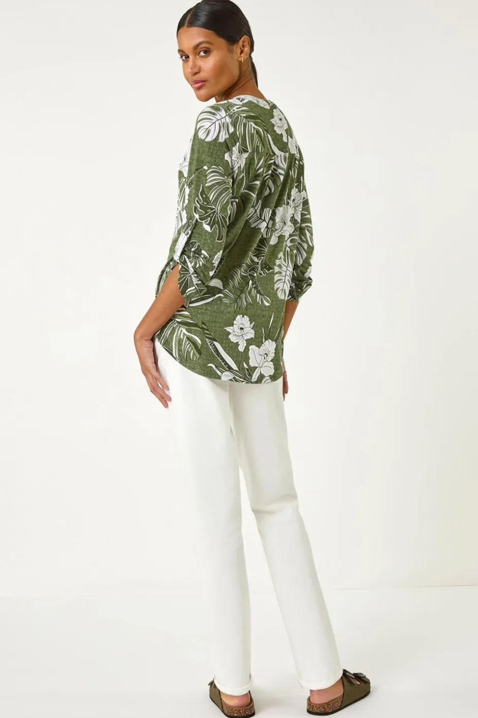 Roman Khaki Floral Textured Print Shirt