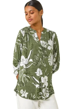 Roman Khaki Floral Textured Print Shirt