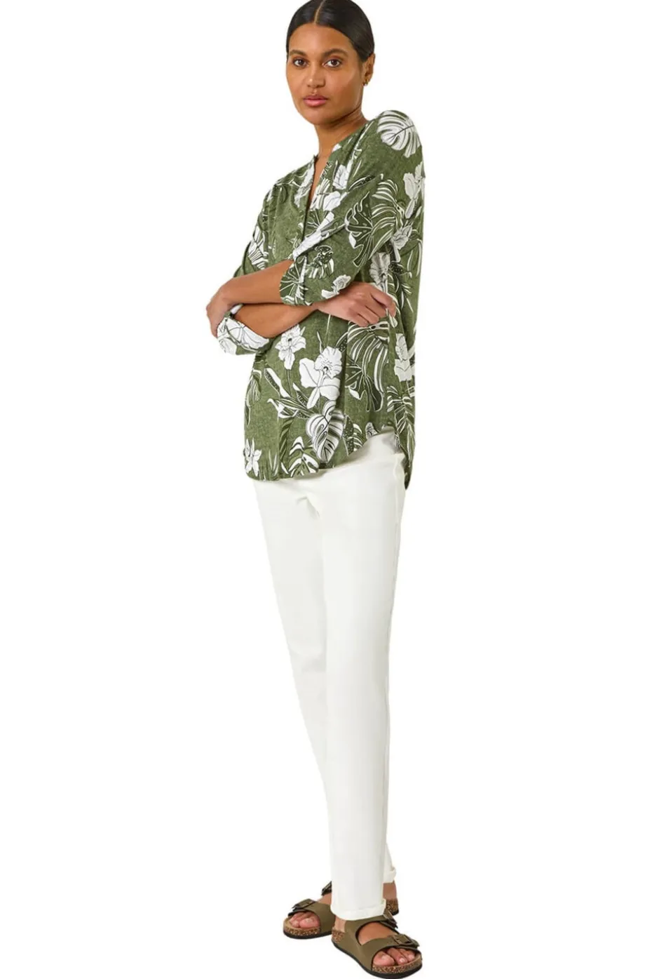 Roman Khaki Floral Textured Print Shirt