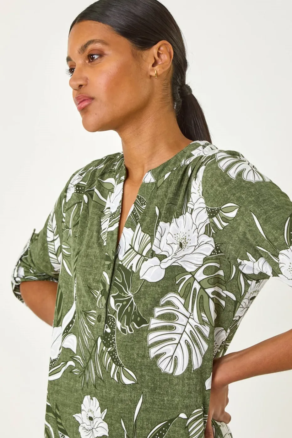 Roman Khaki Floral Textured Print Shirt