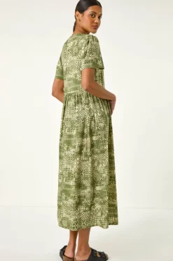 Roman Khaki Geo Print Button Midi Dress