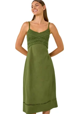 Roman Khaki Lace Panel Strappy Midi Dress