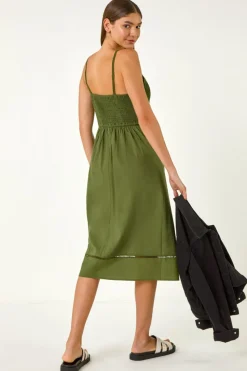 Roman Khaki Lace Panel Strappy Midi Dress
