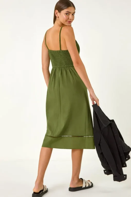 Roman Khaki Lace Panel Strappy Midi Dress