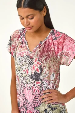 Roman Khaki Paisley Print V-Neck Raglan Top