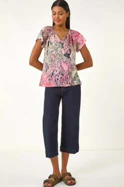 Roman Khaki Paisley Print V-Neck Raglan Top