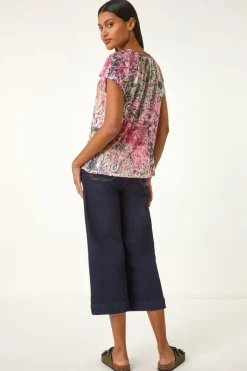 Roman Khaki Paisley Print V-Neck Raglan Top