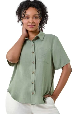 Roman Khaki Petite Button Up Pocket Shirt