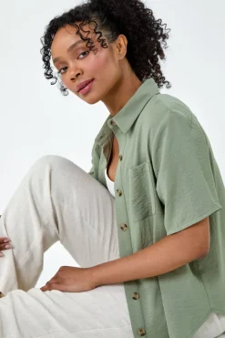 Roman Khaki Petite Button Up Pocket Shirt