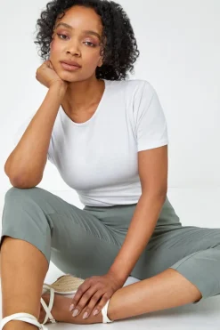 Roman Khaki Petite Cropped Stretch Trouser