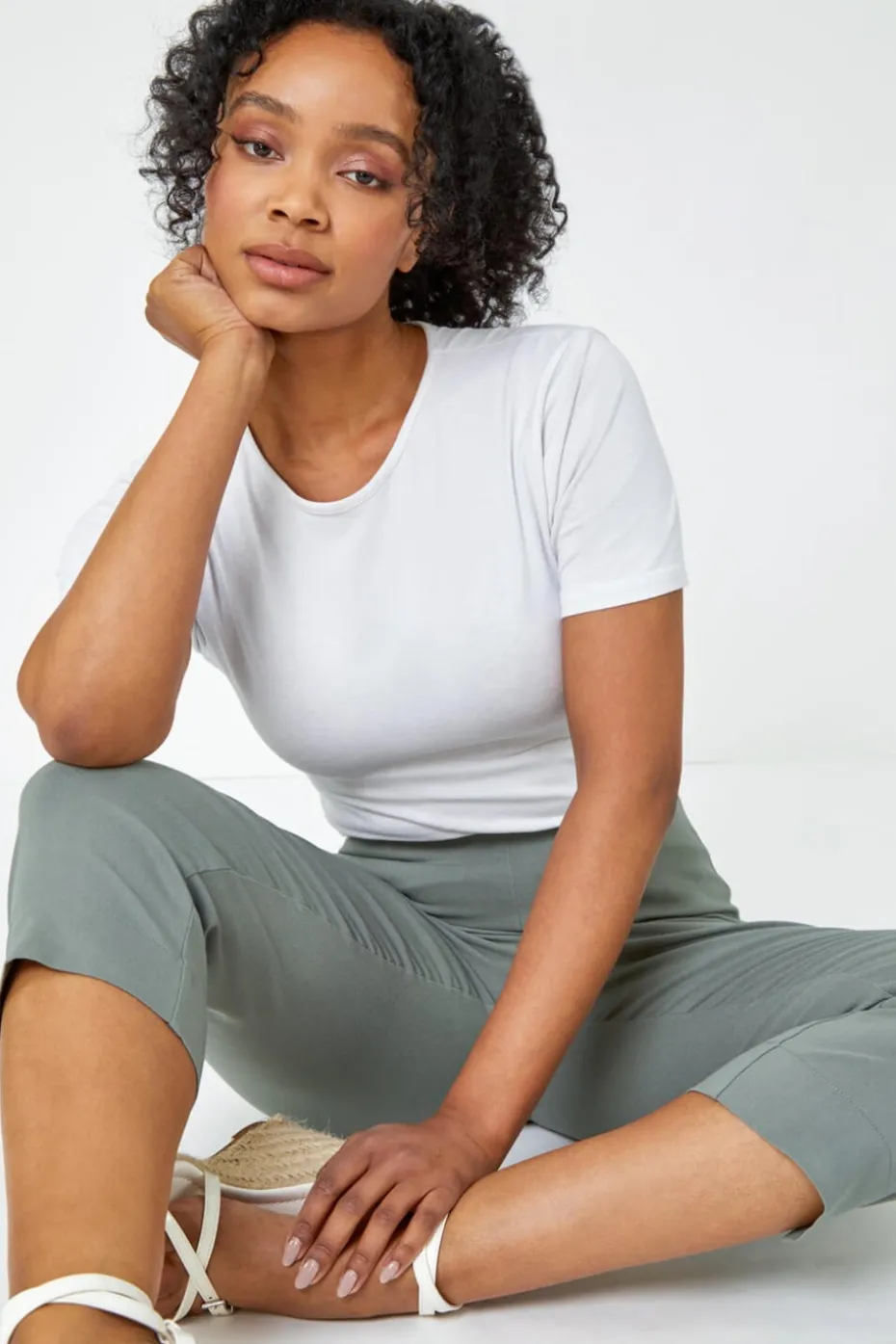 Roman Khaki Petite Cropped Stretch Trouser