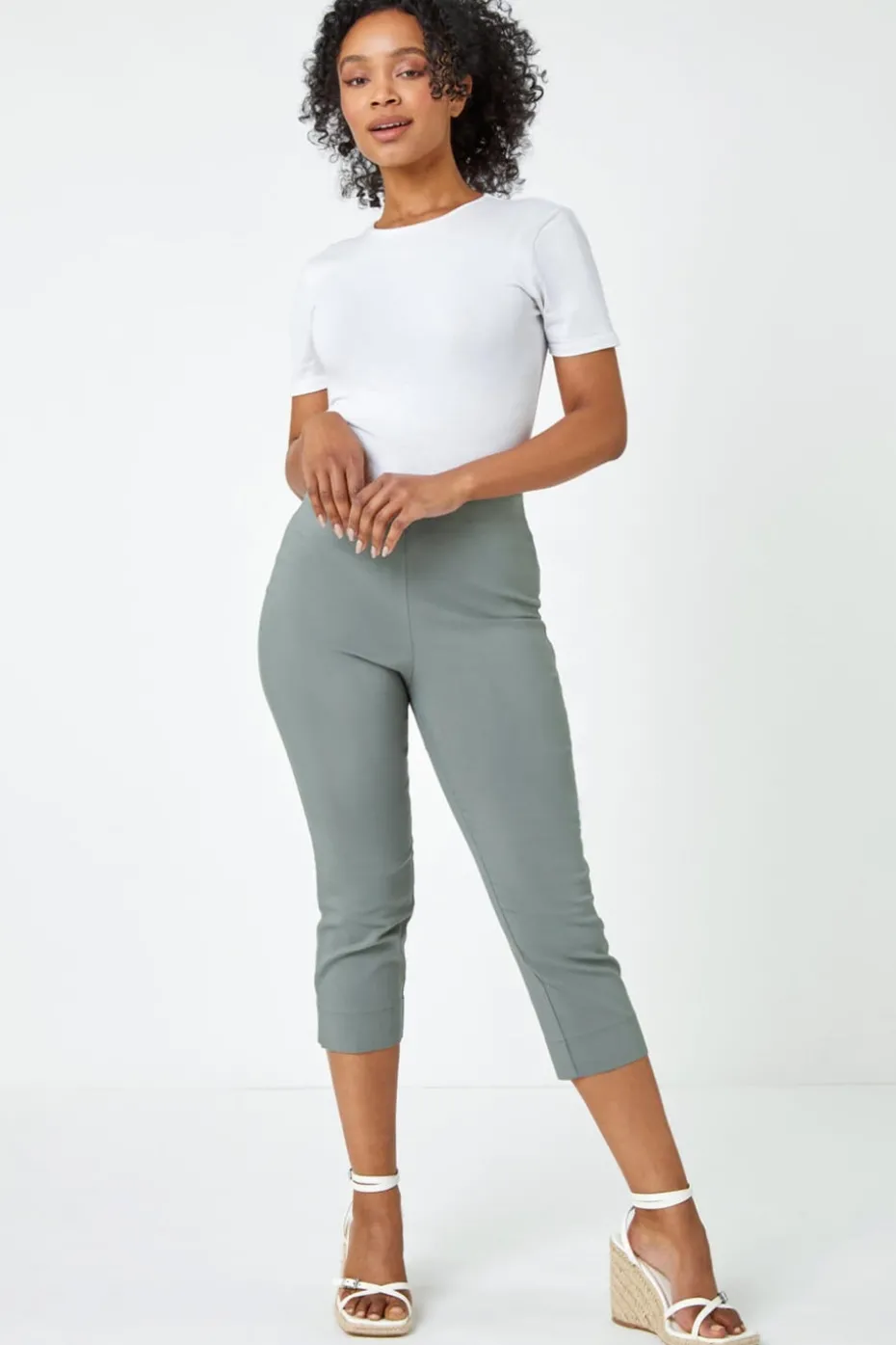 Roman Khaki Petite Cropped Stretch Trouser