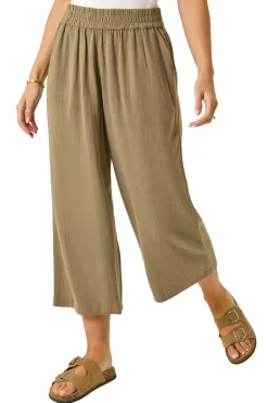 Roman Khaki Petite Linen Mix Cropped Trouser