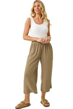 Roman Khaki Petite Linen Mix Cropped Trouser