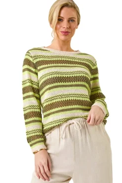 Roman Khaki Petite Stripe Print Stretch Knit Jumper