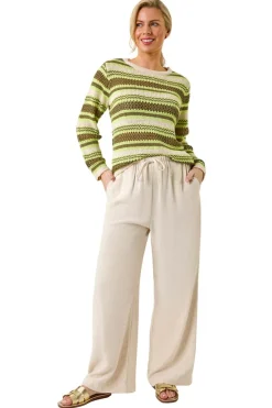 Roman Khaki Petite Stripe Print Stretch Knit Jumper
